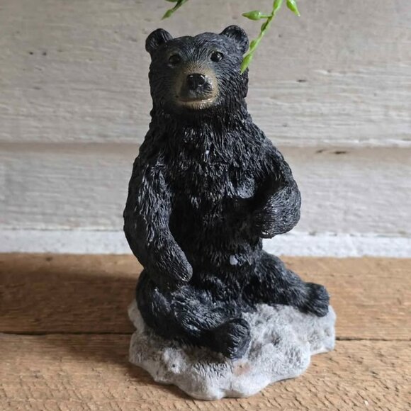 Rustic Resin Sitting Black Bear Figurine Northwoods Cabin Decor - Picture 3 of 6